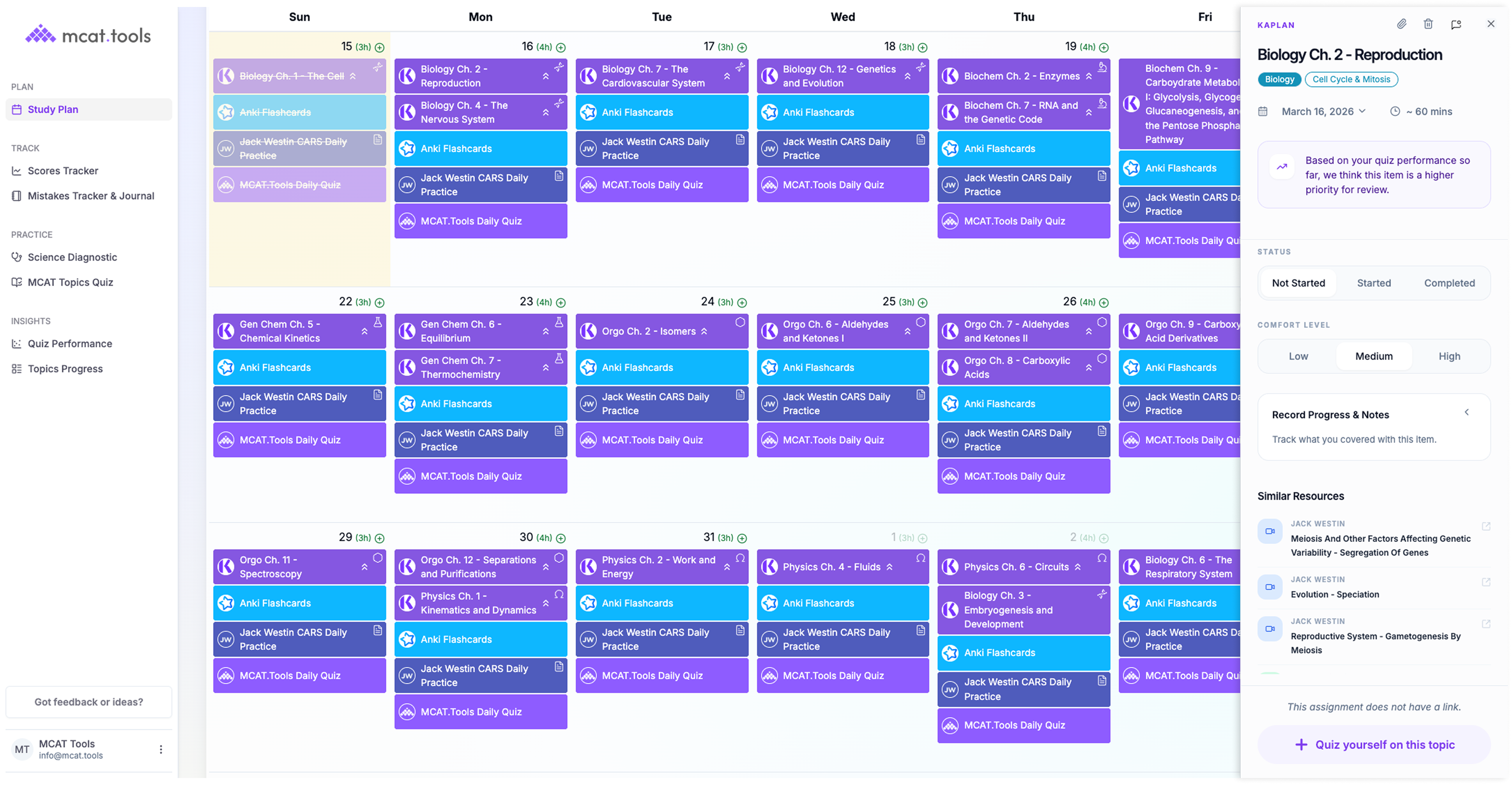 MCAT.tools study plan preview